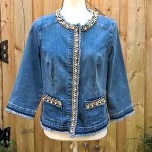Chico's denim jacket with decorative trim
